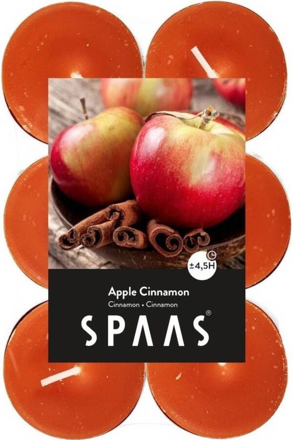 Candles by Spaas 12x Theelichten appel kaneel geurkaarsen Apple Cinnamon 4 5 branduren geurkaarsen