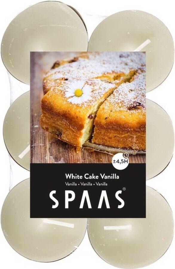 Candles by Spaas 12x Geurtheelichtjes White Cake Vanilla 4 5 branduren Geurkaarsen cake vanille geur Waxinelichtjes geurkaarsen