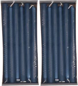 Shoppartners 24x Lange kaarsen donkerblauw 25 cm 8 branduren dinerkaarsen tafelkaarsen Dinerkaarsen