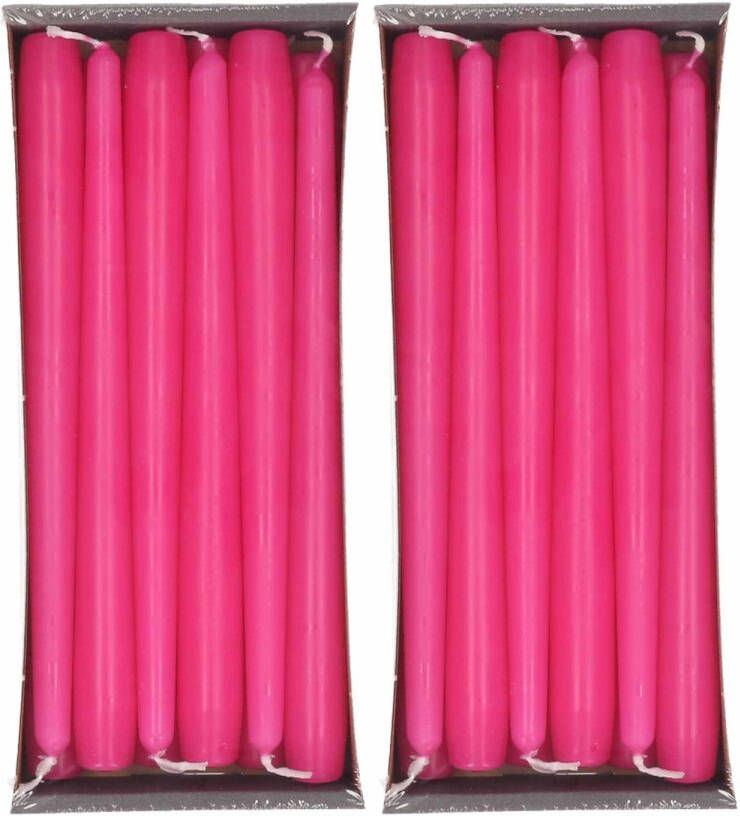 Enlightening Candles 24x Lange kaarsen fuchia roze 25 cm 8 branduren dinerkaarsen tafelkaarsen Dinerkaarsen