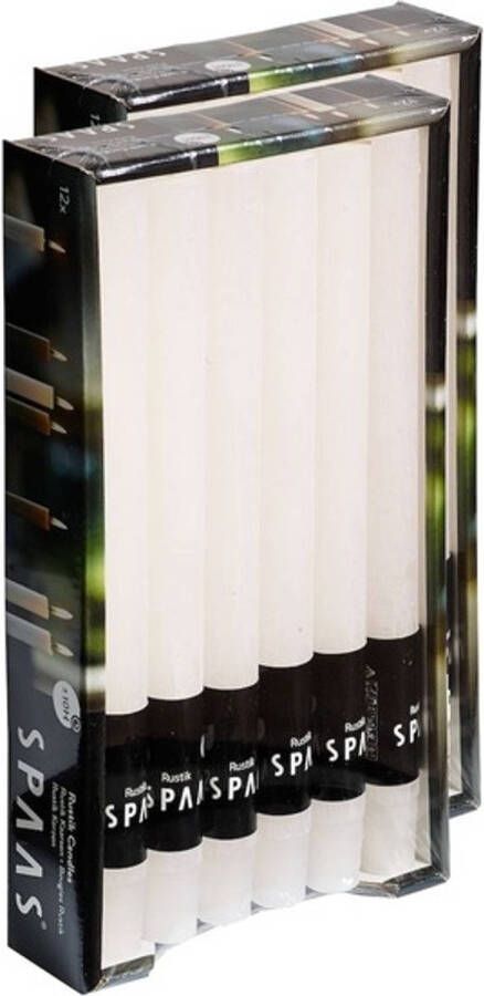 Candles by Spaas 24x Lange rustieke kaarsen wit 25 cm 10 branduren huishoudkaarsen dinerkaarsen tafelkaarsen Dinerkaarsen