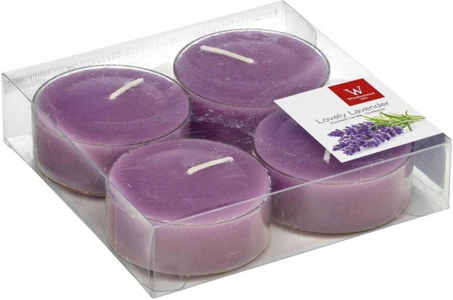 Trend Candles 4x Maxi geurtheelichtjes lavendel paars 8 branduren Geurkaarsen lavendelgeur Grote waxinelichtjes geurkaarsen