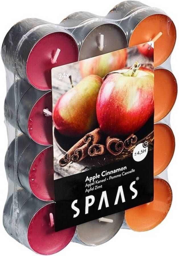 Candles by Spaas 24x Theelichten appel kaneel geurkaarsen Apple Cinnamon 4 5 branduren geurkaarsen