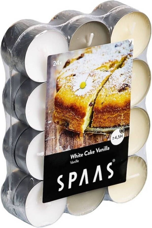 Candles by Spaas 24x Theelichten vanille geurkaarsen White Cake Vanilla 4 5 branduren geurkaarsen
