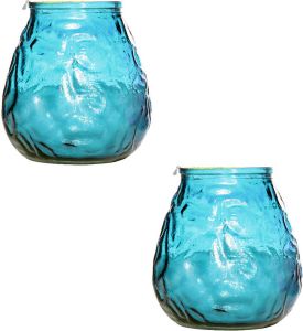 Cosy & Trendy 2x Blauwe lowboy tafelkaarsen 10 cm 40 branduren Kaars in glazen houder Horeca tafel bistro kaarsen Tafeldecoratie Tuinkaarsen Waxinelichtjes