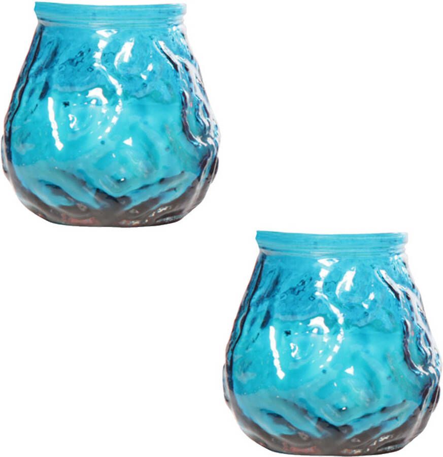 Cosy & Trendy 2x Blauwe mini lowboy tafelkaarsen 7 cm 17 branduren Kaars in glazen houder Horeca tafel bistro kaarsen Tafeldecoratie Tuinkaarsen Waxinelichtjes