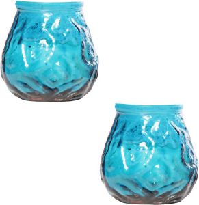 Cosy & Trendy 2x Blauwe mini lowboy tafelkaarsen 7 cm 17 branduren Kaars in glazen houder Horeca tafel bistro kaarsen Tafeldecoratie Tuinkaarsen Waxinelichtjes