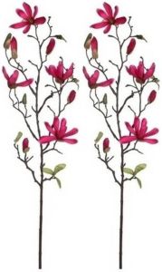 Shoppartners 2x Fuchsia roze Magnolia beverboom kunsttak kunstplant 80 cm Kunstplanten kunsttakken Kunstbloemen boeketten Kunstplanten