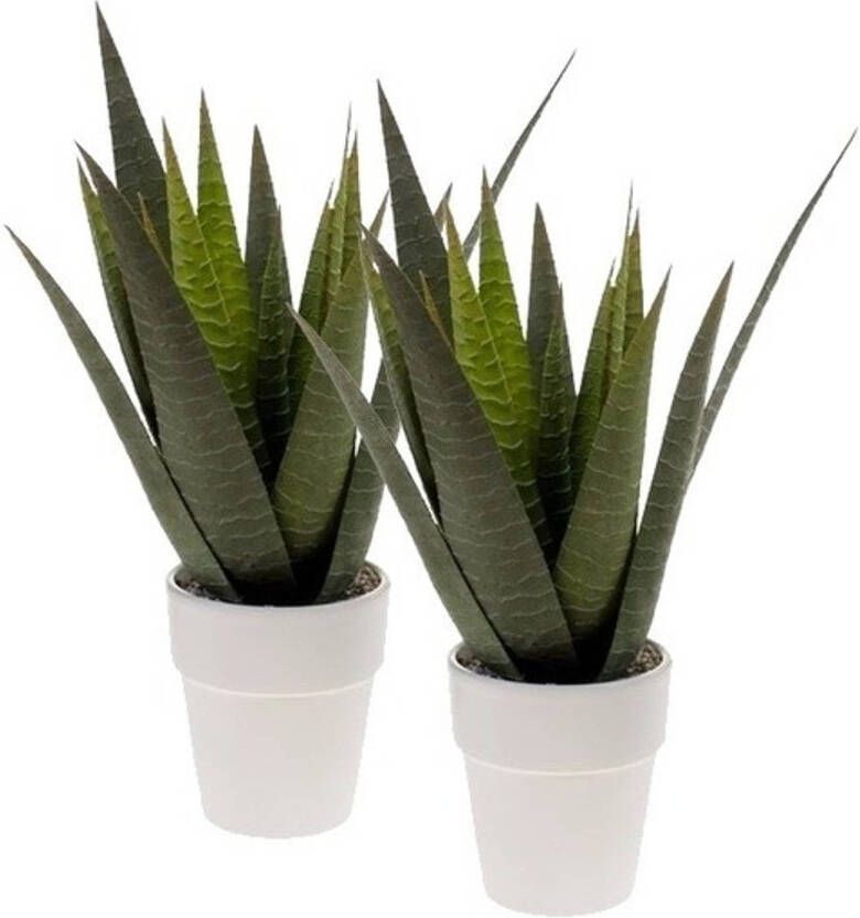 Shoppartners 2x Groene Aloe Vera kunstplant in pot 35 cm Kunstplanten
