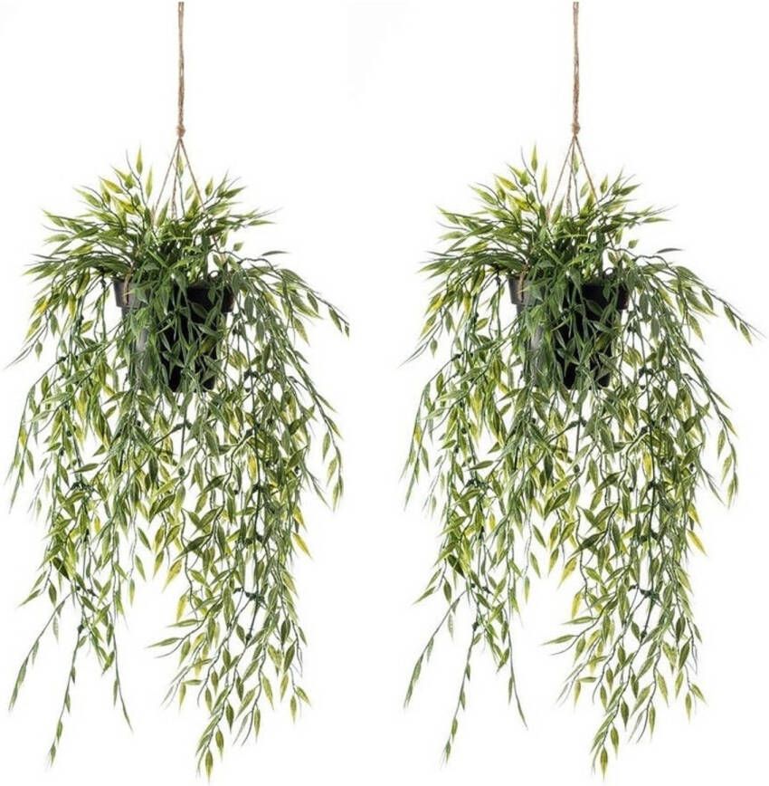 Shoppartners 2x Groene bamboe kunstplanten 50 cm in hangende pot Kunstplanten