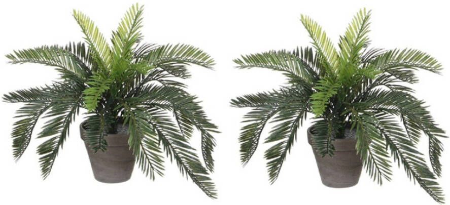 Shoppartners 2x Groene Cycaspalm kunstplanten 37 cm in zwarte pot Kunstplanten nepplanten