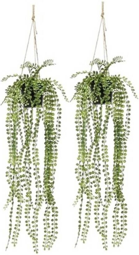 Shoppartners 2x Groene Ficus Pumila kunstplant 60 cm in hangende pot Kunstplanten nepplanten Kunstplanten