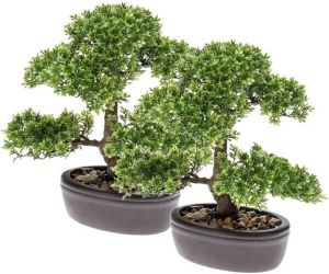 Shoppartners 2x Groene Mini Bonsai Boompje Kunstplanten In Pot 32 Cm Kunstplanten