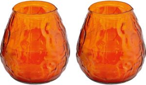 Shoppartners 2x Kaars in oranje glazen houder 48 branduren geurkaarsen