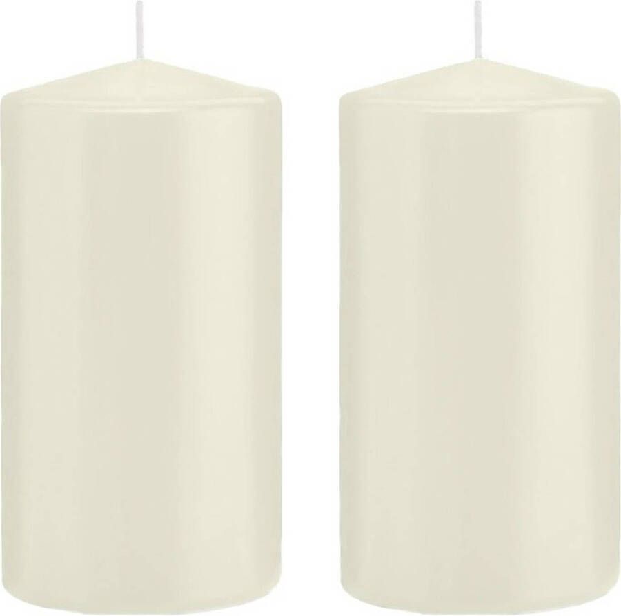 Trend Candles 2x Ivoorwitte cilinderkaarsen stompkaarsen 8 x 15 cm 69 branduren Geurloze kaarsen Woondecoraties Stompkaarsen