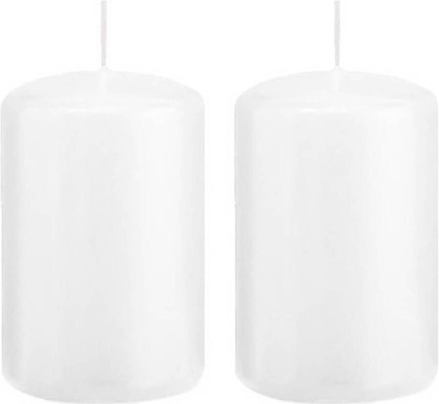 Trend Candles 2x Witte cilinderkaarsen stompkaarsen 5 x 8 cm 18 branduren Geurloze kaarsen Woondecoraties Stompkaarsen