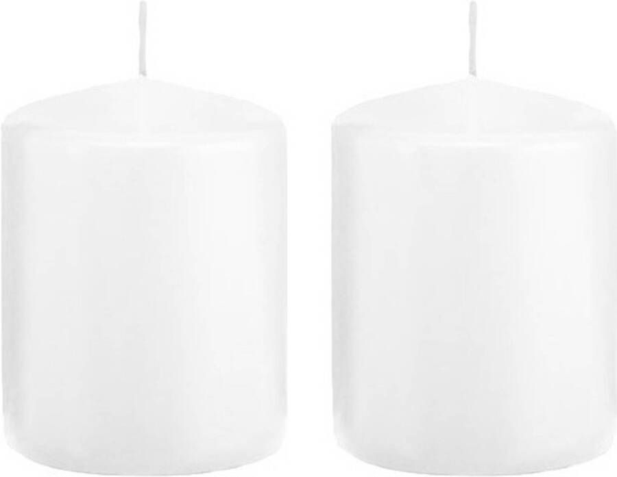 Trend Candles 2x Witte cilinderkaarsen stompkaarsen 6 x 8 cm 29 branduren Geurloze kaarsen Woondecoraties Stompkaarsen