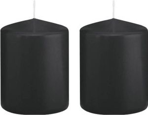 Trend Candles 2x Zwarte cilinderkaarsen stompkaarsen 6 x 8 cm 29 branduren Geurloze kaarsen Woondecoraties Stompkaarsen