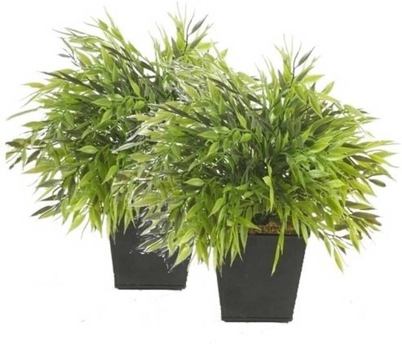 Shoppartners 2x Kunstplant bamboe mix groen in pot 25 cm Kunstplanten