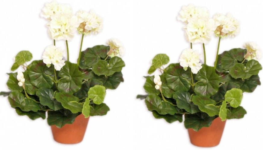 Shoppartners 2x Kunstplant geranium wit 30 cm Kunstplanten