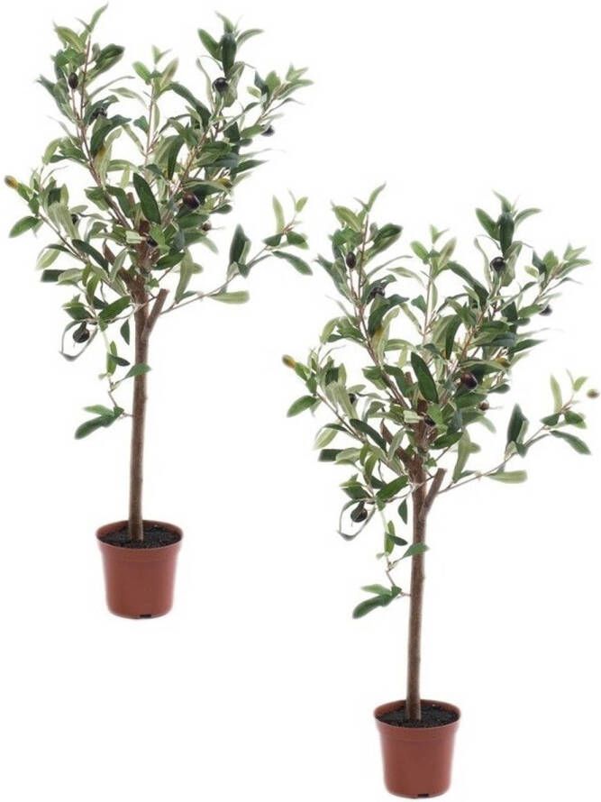 Merkloos 2x Kunstplant groene olijfboom 65 Kamerplant kunstplanten nepplanten Kunstplanten