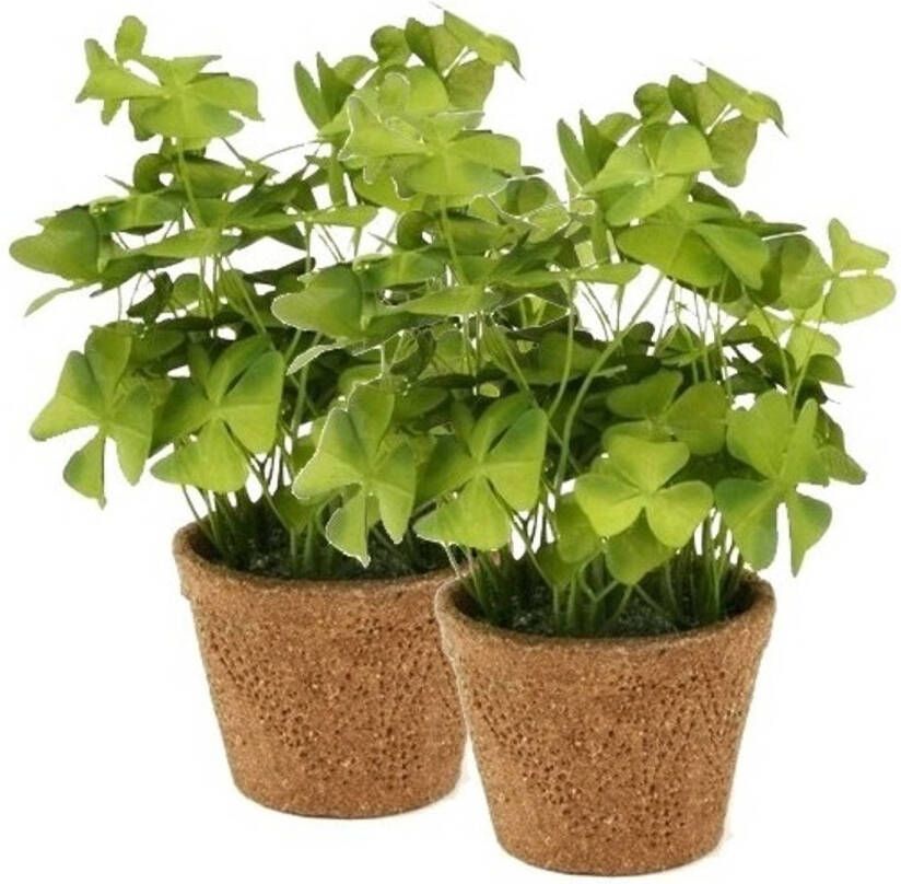 Merkloos 2x Kunstplant klaver groen in pot 25 cm Kamerplant groene klaverzuring Kunstplanten