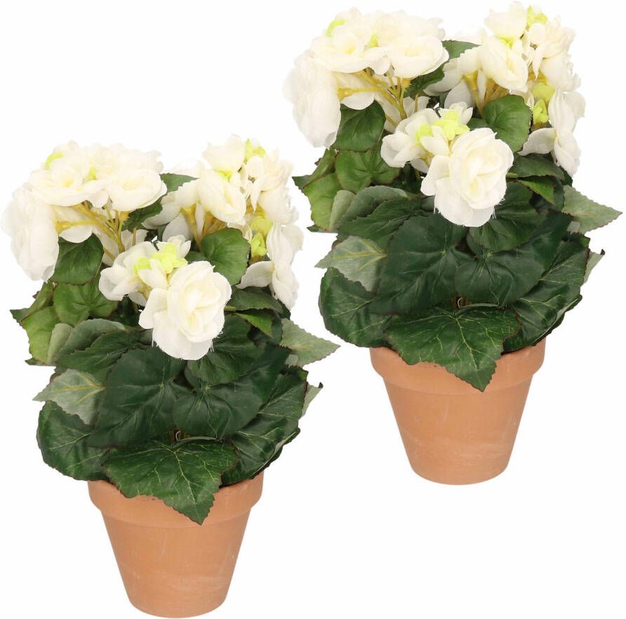 Shoppartners 2x Kunstplanten Begonia wit 30 cm Kunstplanten