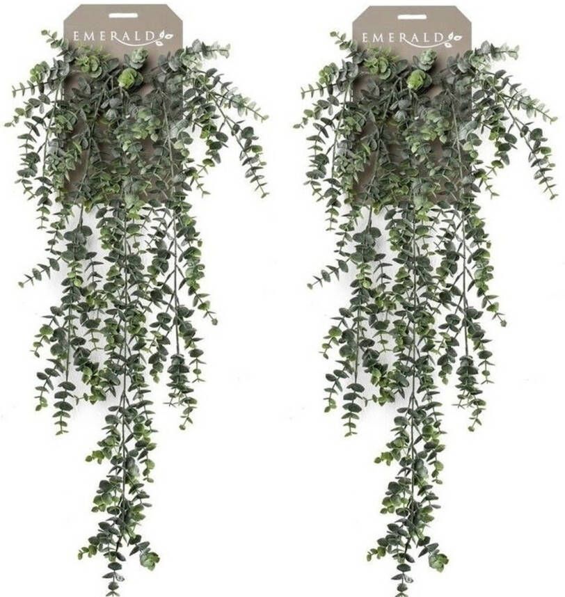 Shoppartners 2x Kunstplanten groene Eucalyptus hangplant takken 75 cm Kunstplanten
