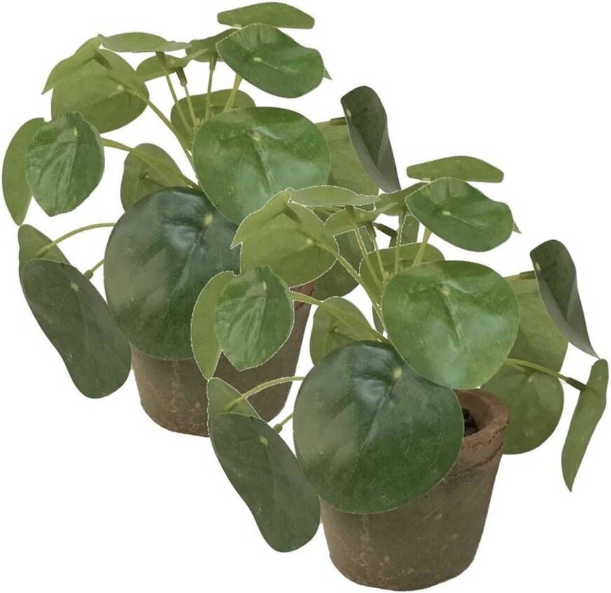 Shoppartners 2x Kunstplanten Pilea groen in pot 13 cm Kunstplanten