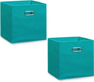 Zeller 2x Petrol groene opbergmanden kastmanden 28 x 28 cm Woondecoratie accessoires Kinderkamer manden Speelgoed manden Decoratiemanden Opbergmanden opruimmanden Opbergers Opbergmanden