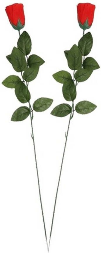 Merkloos 2x Nep planten rode Rosa roos kunstbloemen 60 cm decoratie Kunstbloemen