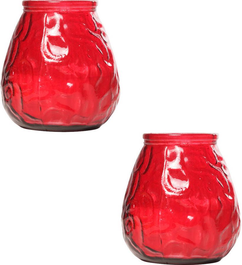 Cosy and Trendy 2x Rode tafelkaarsen in glazen houders 10 cm brandduur 40 uur Waxinelichtjes