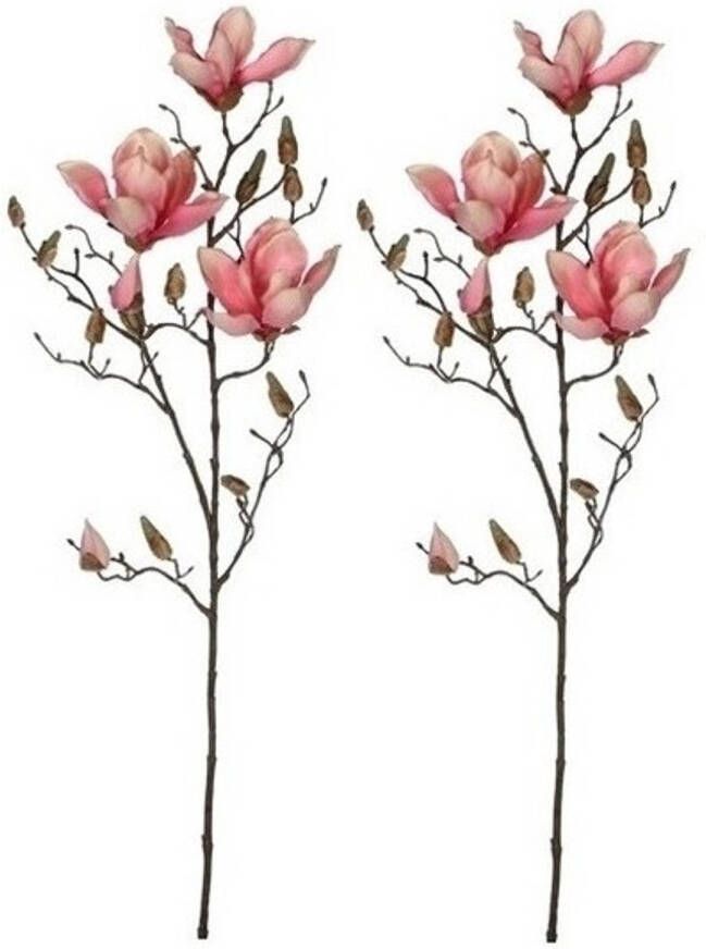 Shoppartners 2x Roze Magnolia beverboom kunsttak kunstplant 90 cm Kunstplanten kunsttakken Kunstbloemen boeketten Kunstplanten