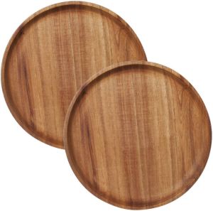 Cosy & Trendy 2x stuks kaarsenborden kaarsenplateaus bruin hout rond D22 cm Dienbladen met opstaande rand van 2 cm. Kaarsenplateaus