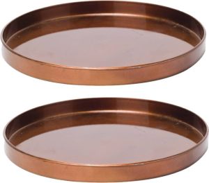 Cosy & Trendy 2x stuks kaarsenborden kaarsenplateaus koper kunststof rond 22 cm Dienbladen met opstaande rand van 2 cm. Kaarsenplateaus