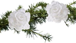 Shoppartners 2x Stuks Kerstboom Bloemen Op Clip Wit En Besneeuwd 10 Cm Kunstbloemen