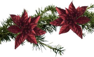 Shoppartners 2x Stuks Kerstboom Decoratie Glitter Bloemen Op Clip 8 Cm Kunstbloemen