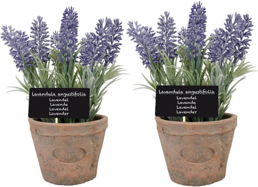 Shoppartners 2x stuks kunstplanten lavendel in terracotta pot 23 cm Kunstplanten nepplanten