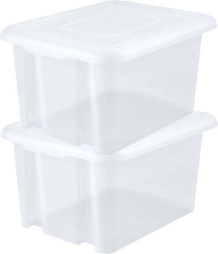 Eda 2x stuks kunststof opbergboxen opbergdozen wit transparant L58 x B44 x H31 cm stapelbaar Opbergbox