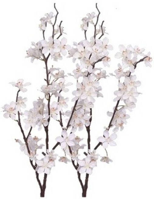 Merkloos 2x Stuks witte appelbloesem kunstbloem tak met 57 bloemetjes 84 cm Kunstbloemen