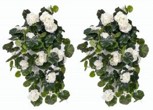 Shoppartners 2x Witte geranium kunstplant hangplanten 70 cm Kunstplanten
