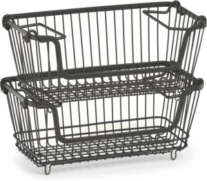 Zeller 2x Zwarte opberg opruim mandjes stapelbaar 32 cm Huishouding Opbergen opruimen Opbergmanden opruimmanden Manden voor in de kast Opbergmanden