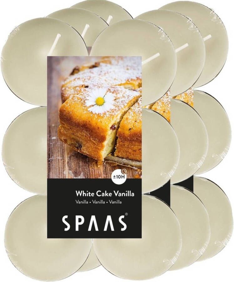 Candles by Spaas 36x Maxi theelichten vanille geurkaarsen White Cake Vanilla 10 branduren geurkaarsen