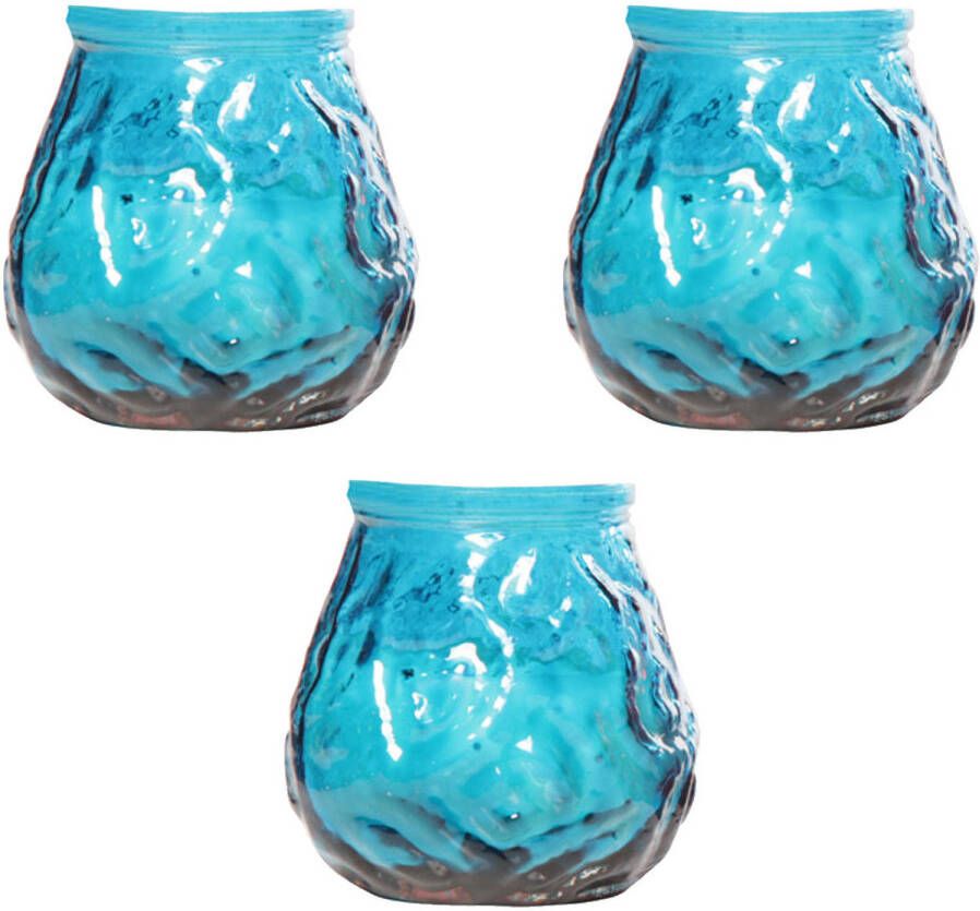 Cosy and Trendy 3x Blauwe tafelkaarsen in glazen houders 7 cm brandduur 17 uur Waxinelichtjes