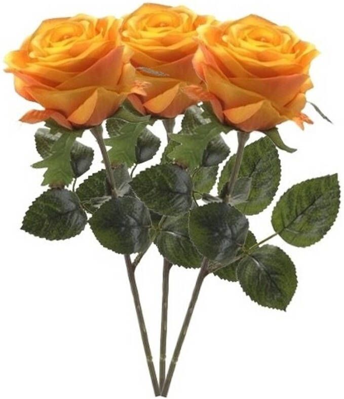 Shoppartners 3x Geel oranje rozen Simone kunstbloemen 45 cm Kunstbloemen
