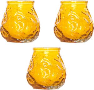 Cosy & Trendy 3x Gele mini lowboy tafelkaarsen 7 cm 17 branduren Kaars in glazen houder Horeca tafel bistro kaarsen Tafeldecoratie Tuinkaarsen Waxinelichtjes