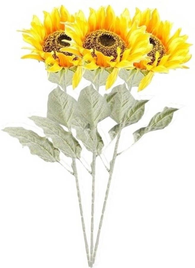 Merkloos 3x Kunstbloemen steelbloem gele zonnenbloem 82 cm. Kunstbloemen