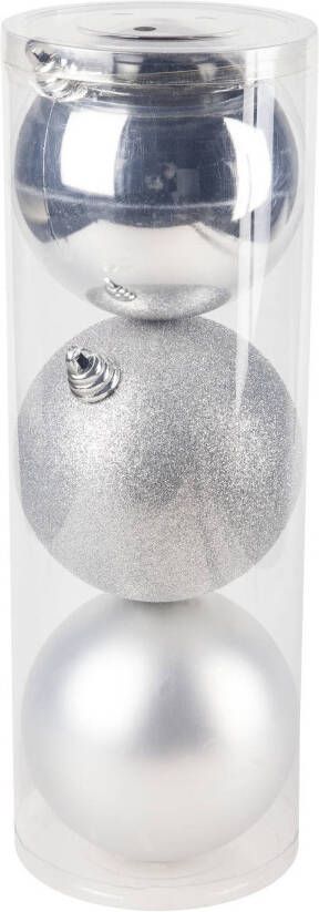 Cosy and Trendy 3x Grote kunststof plastic kerstballen zilver 15 cm mat glans glitter Grote onbreekbare kerstballen kerstversiering
