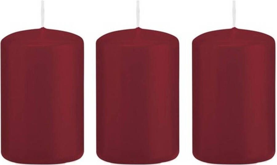 Trend Candles 3x Bordeauxrode cilinderkaarsen stompkaarsen 5 x 8 cm 18 branduren Geurloze kaarsen Woondecoraties Stompkaarsen