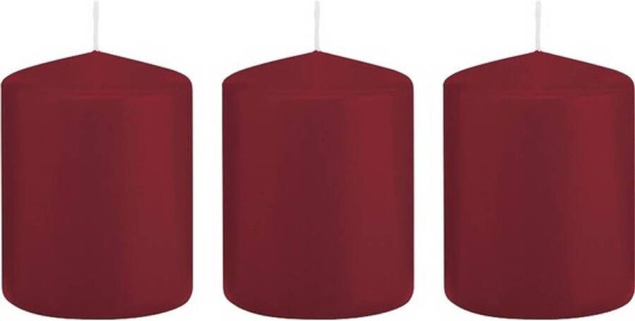 Trend Candles 3x Bordeauxrode cilinderkaarsen stompkaarsen 6 x 8 cm 29 branduren Geurloze kaarsen Woondecoraties Stompkaarsen